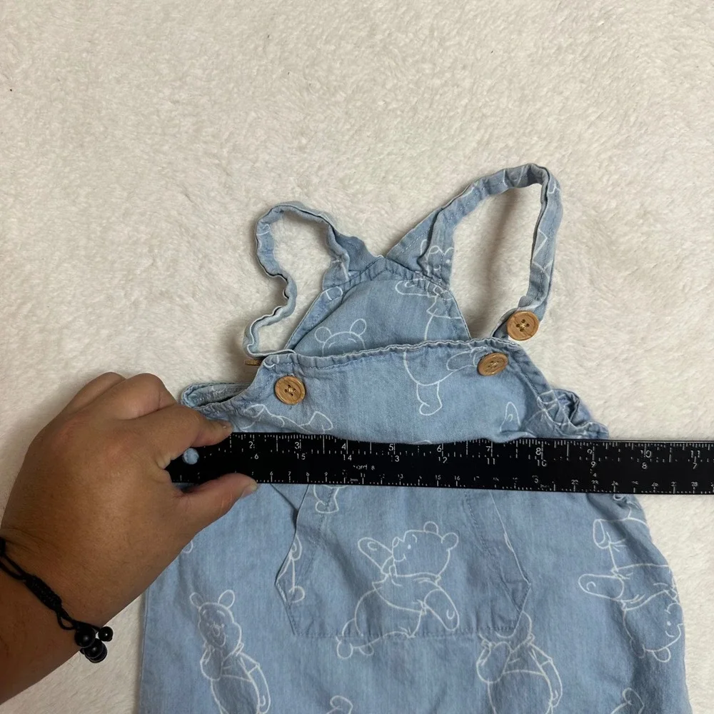 Disney Baby Winnie The Pooh Romper 6-9M Blue Chambray Overalls Sunsuit
